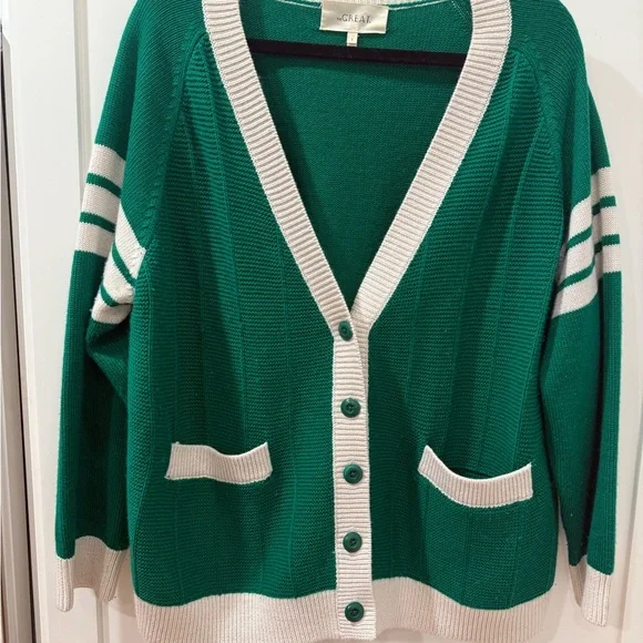 THE GREAT. Green and white Cardigan - Picture 3 of 9